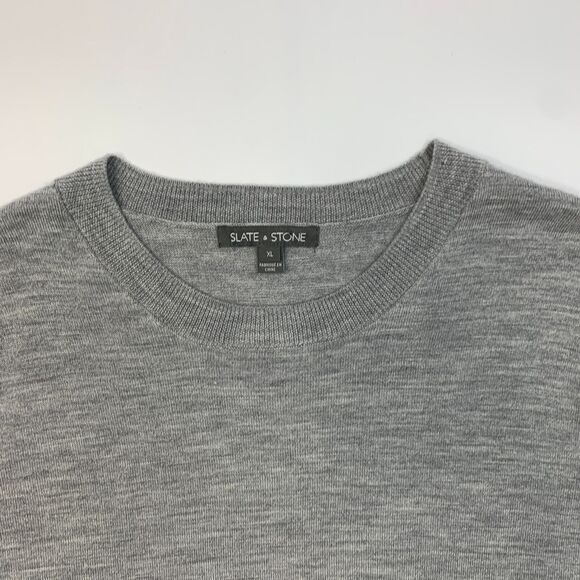 State Stone Wool Sweater Mens XL Extra Large Gray Navy 2-Tone Crew Neck Pullover - Picture 4 of 13